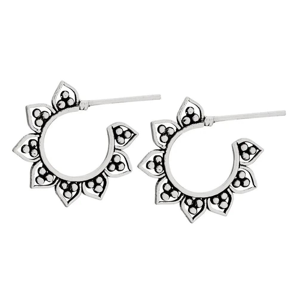 NWT Tiger Mountain Oxidized Sterling Silver Dot & Petal Post Hoop Earrings 18mm